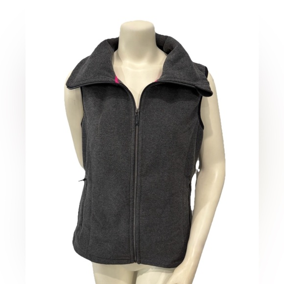 Calvin Klein Performance Women’s Fleece Vest Gray Large Zip Front High Collar - Picture 2 of 10